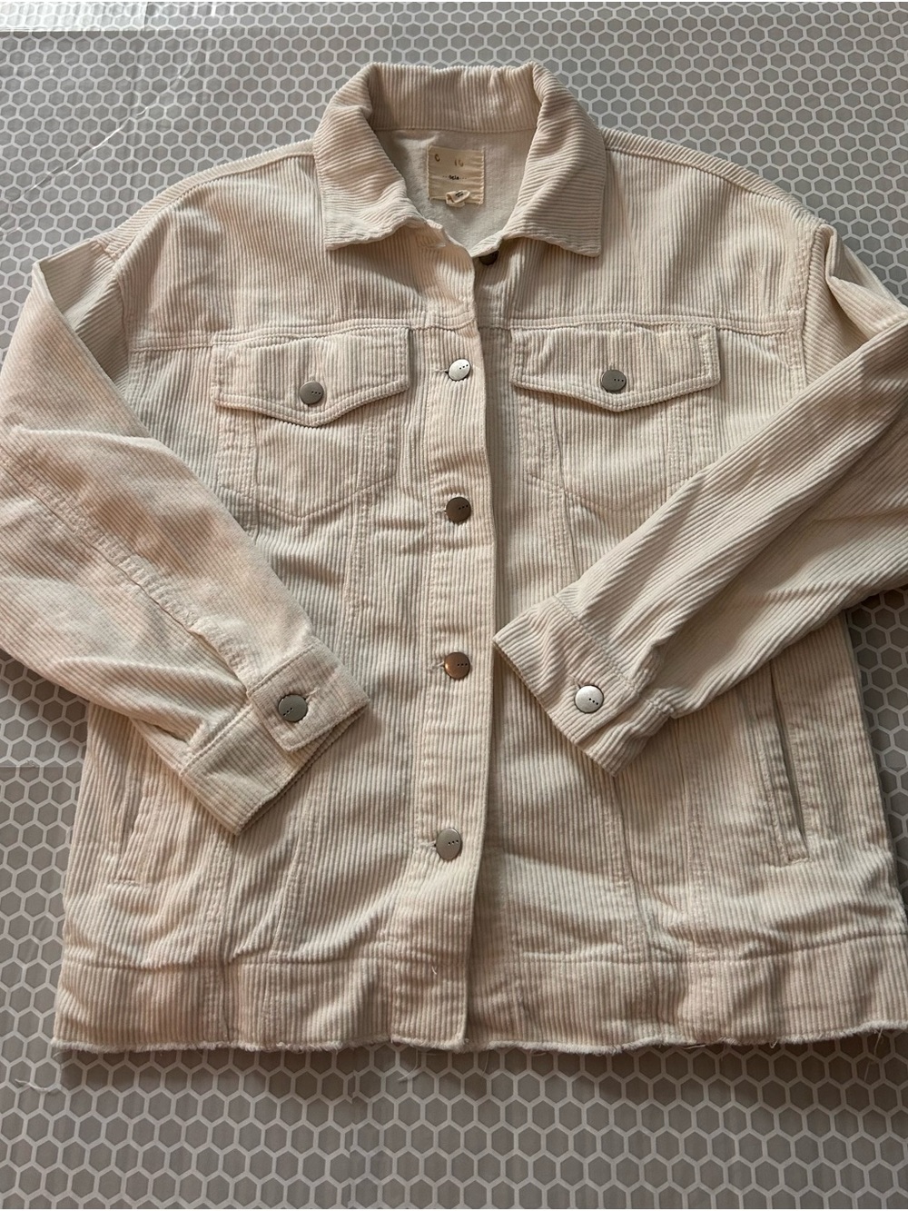 tgla Cream Corduroy Button-Front Cropped Distressed Jacket Size S
